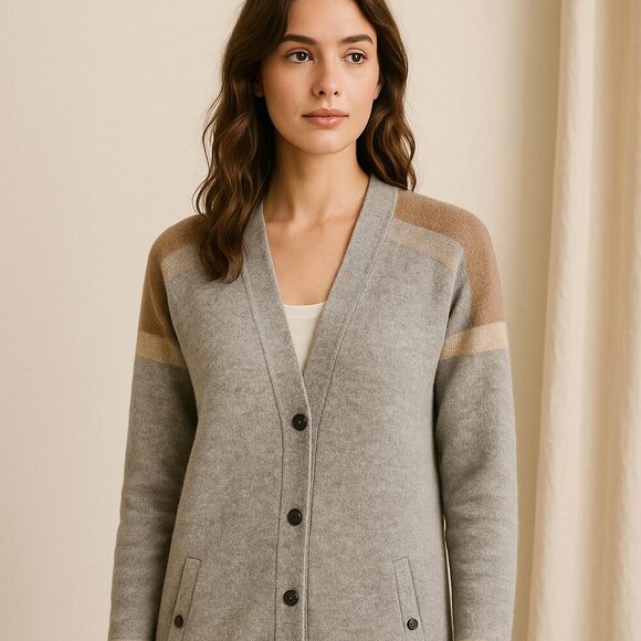 BOGNER Lea Gray & Taupe Wool Cashmere Blend Long Cardigan – Size XS - Picture 1 of 13